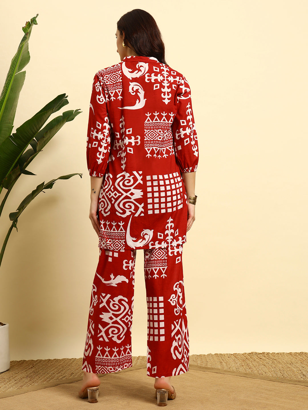 Women’s Red Abstract Printed Kurta Set with Pants