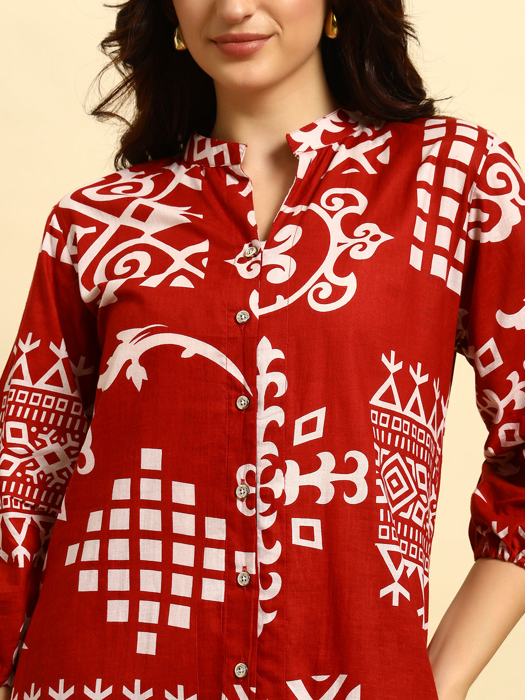 Women’s Red Abstract Printed Kurta Set with Pants