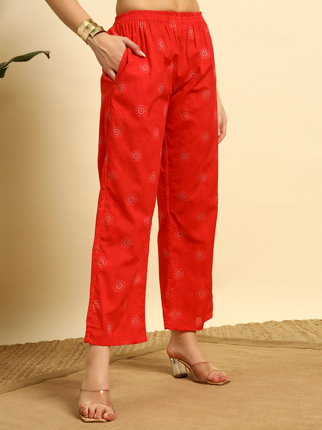 Red Geometric Printed Kurta & Pant Co-Ord Set for Women