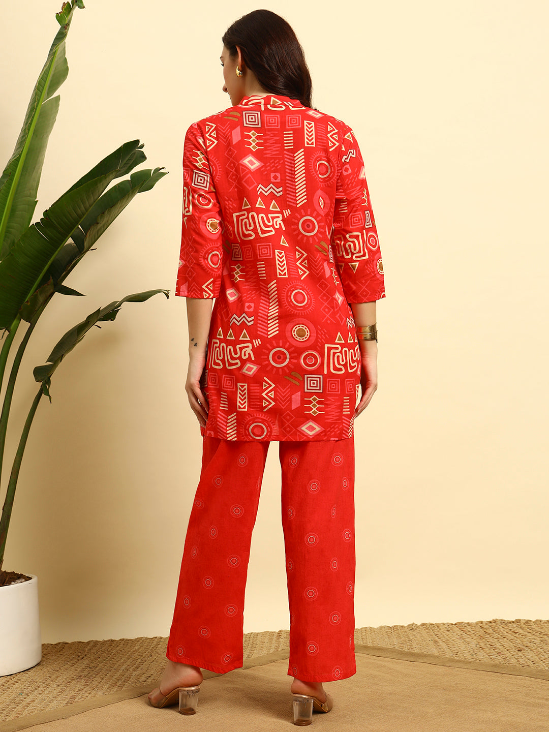 Red Geometric Printed Kurta & Pant Co-Ord Set for Women