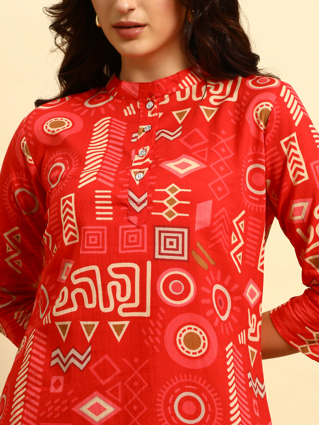 Red Geometric Printed Kurta & Pant Co-Ord Set for Women