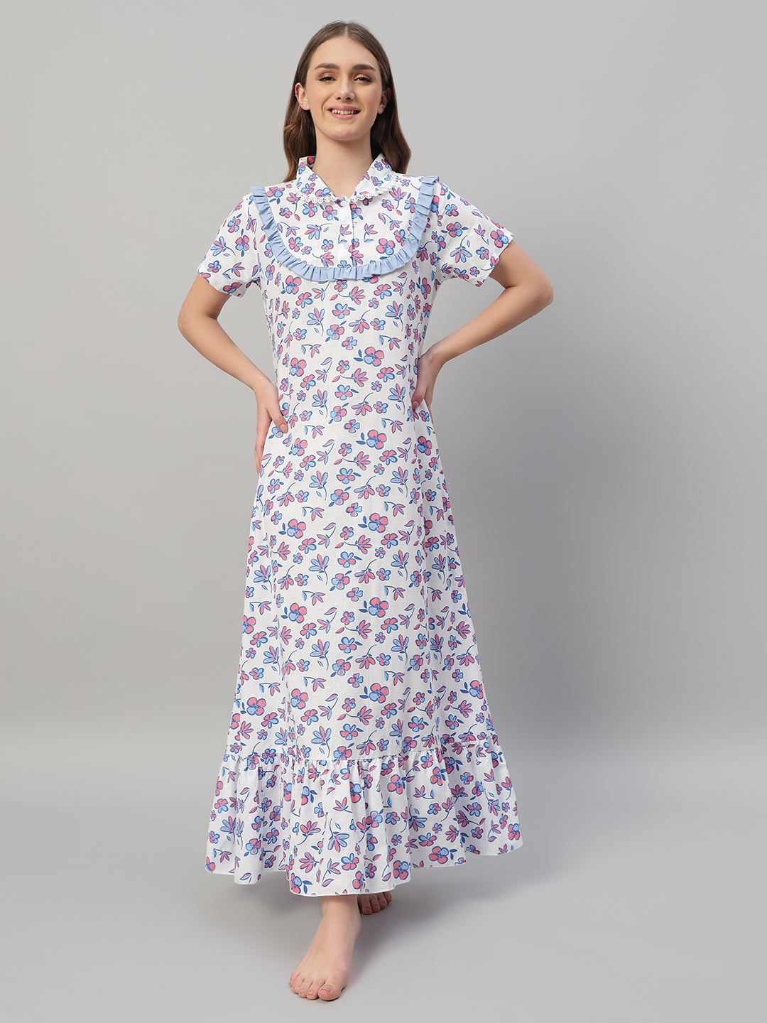 Women’s Pure Cotton Floral Nighty – Soft & Breathable Comfort