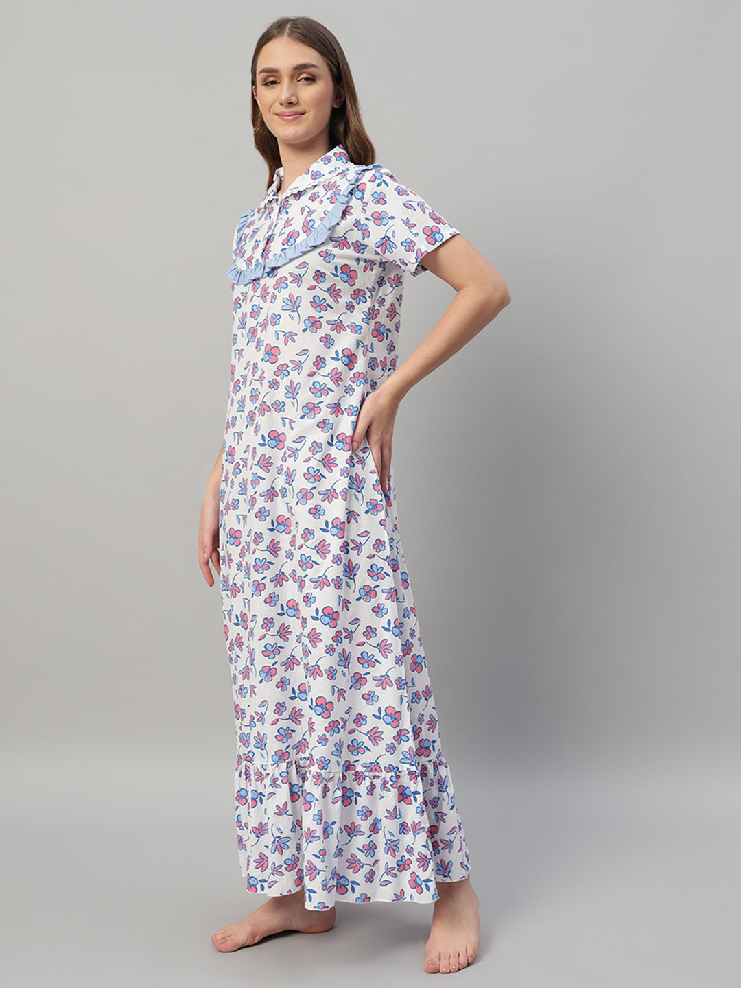 Women’s Pure Cotton Floral Nighty – Soft & Breathable Comfort