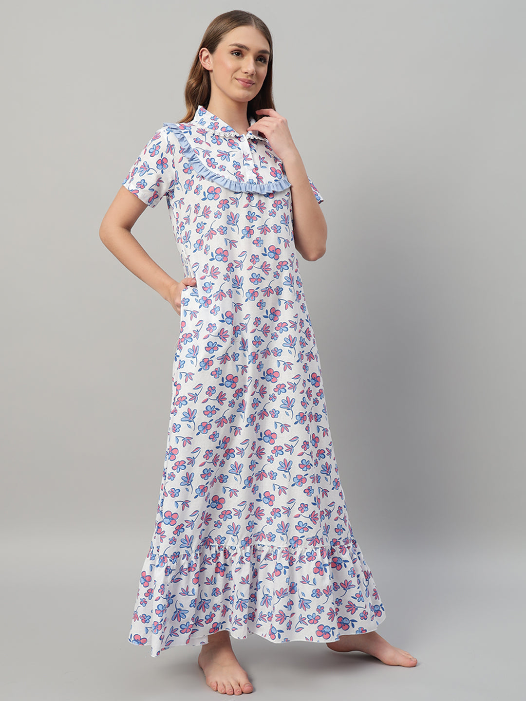 Women’s Pure Cotton Floral Nighty – Soft & Breathable Comfort