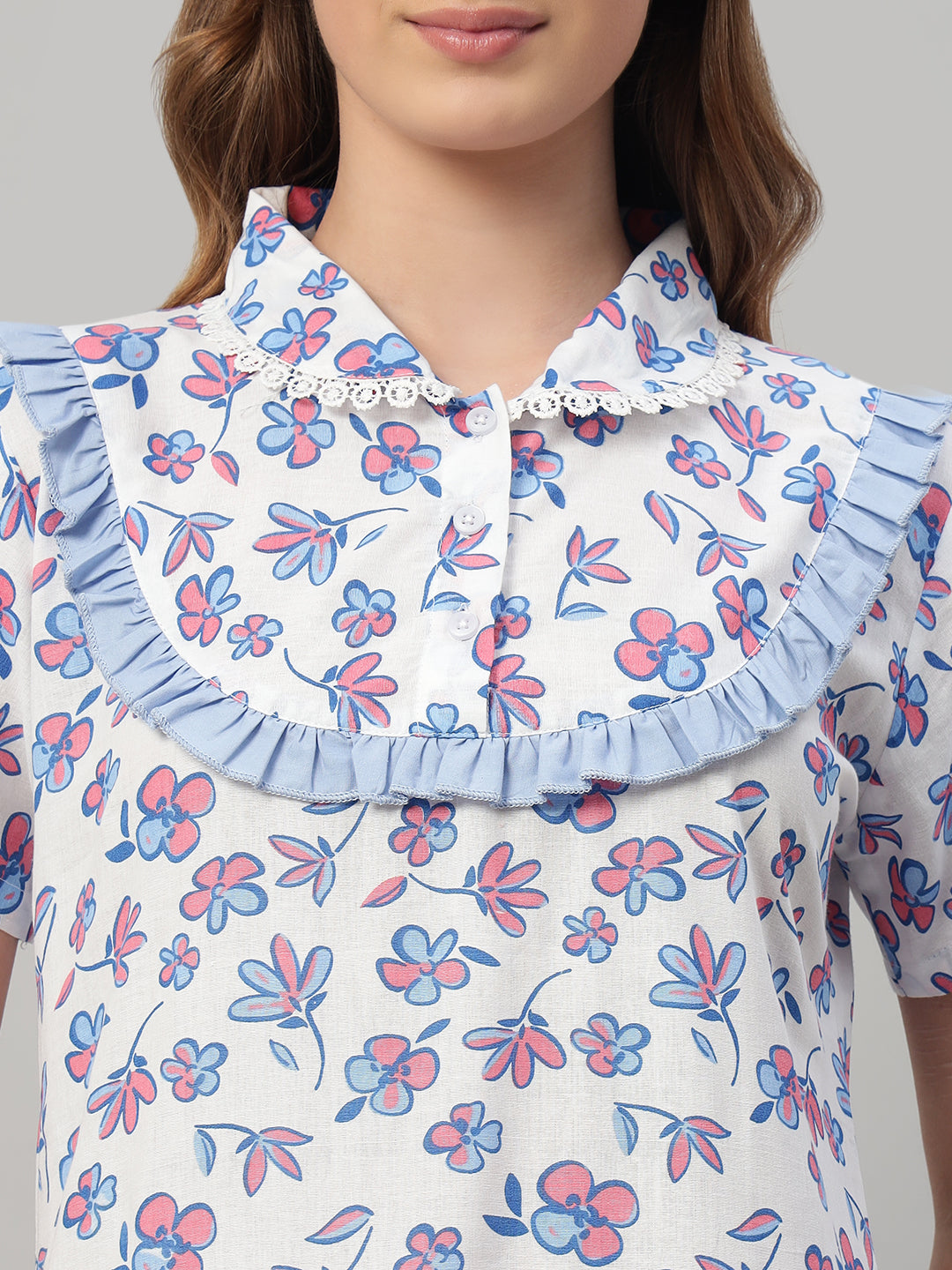 Women’s Pure Cotton Floral Nighty – Soft & Breathable Comfort