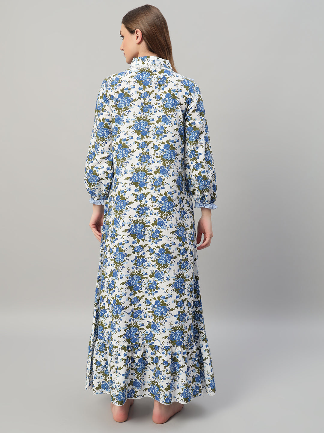 🌼 Blue Floral Printed Night Gown – Elegant & Comfortable Sleepwear