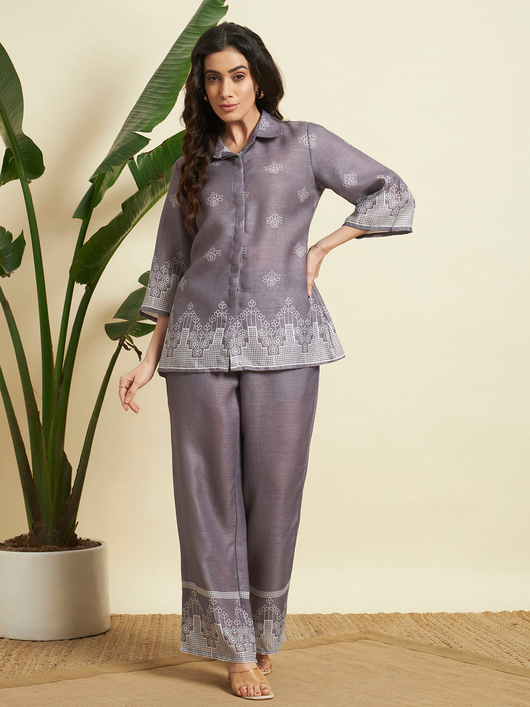 Grey Embroidered Kurta & Pant Co-Ord Set for Women