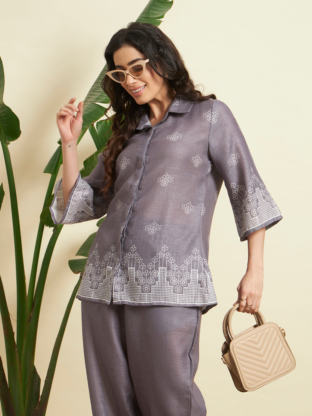 Grey Embroidered Kurta & Pant Co-Ord Set for Women