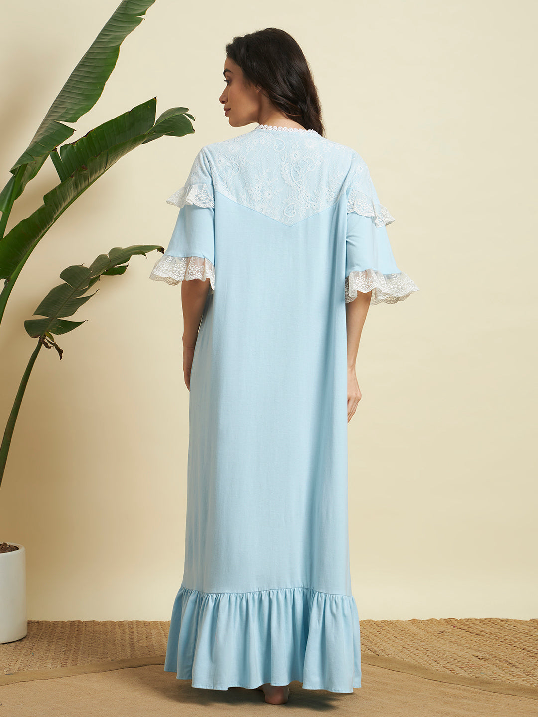 Blue Cotton Night Gown – Soft, Elegant & Comfortable