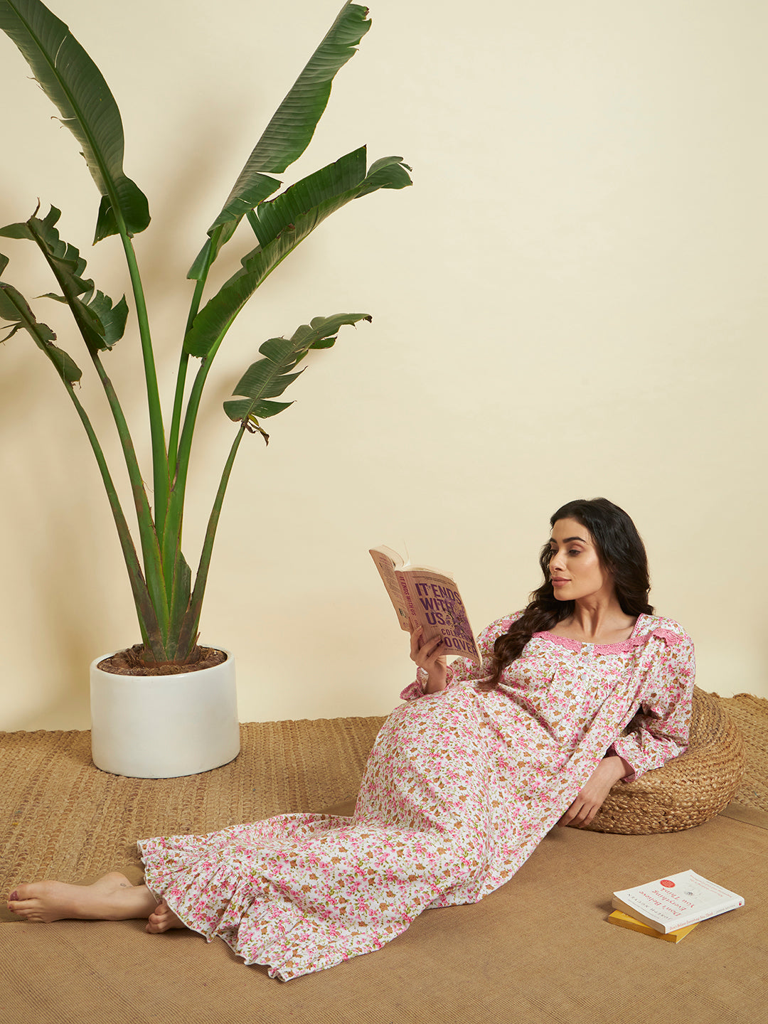 🌸 Pink Floral Printed Night Gown – Soft & Comfortable Sleepwear