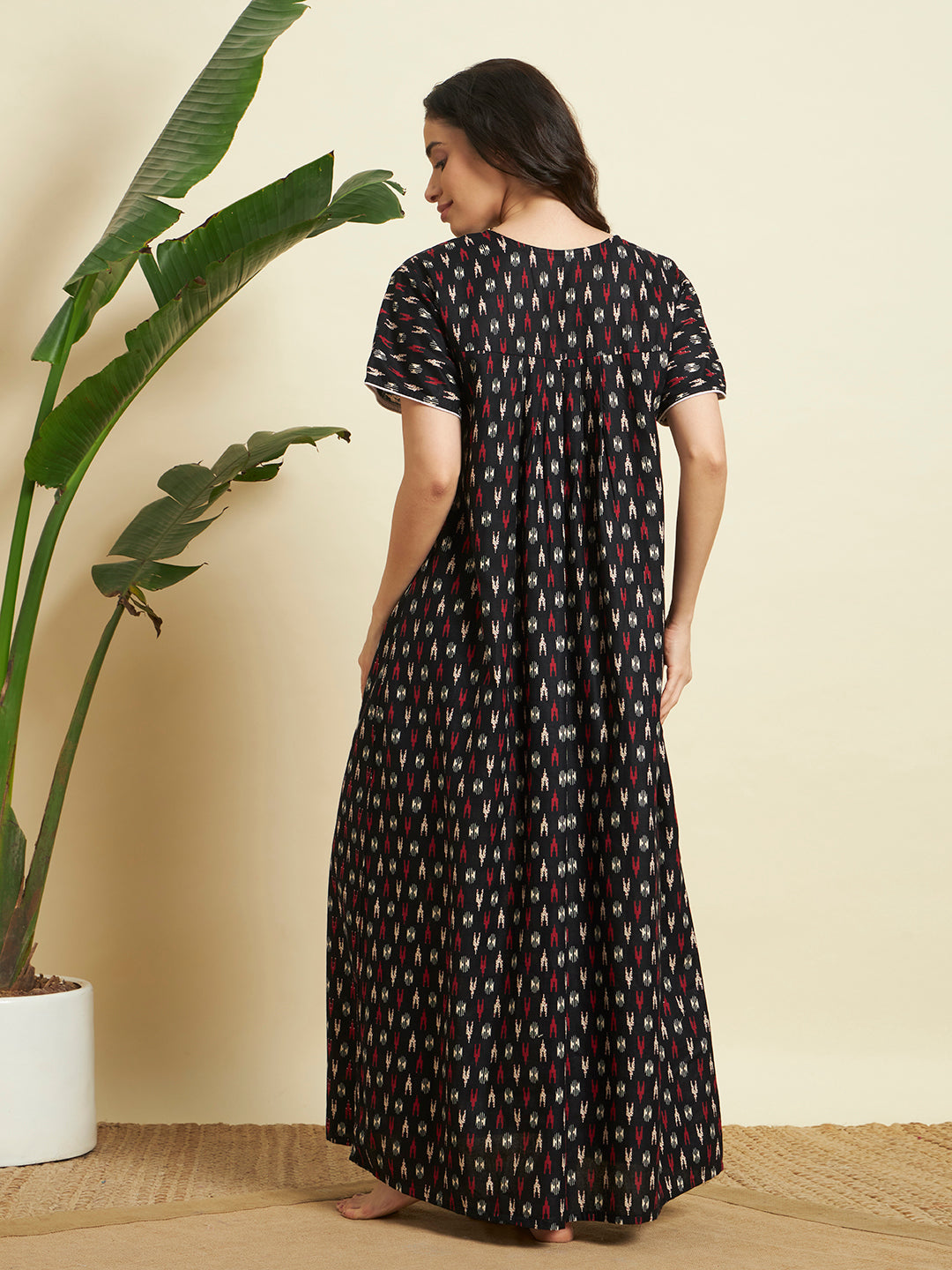 Women’s Black Printed Maxi Nighty / Lounge Dress