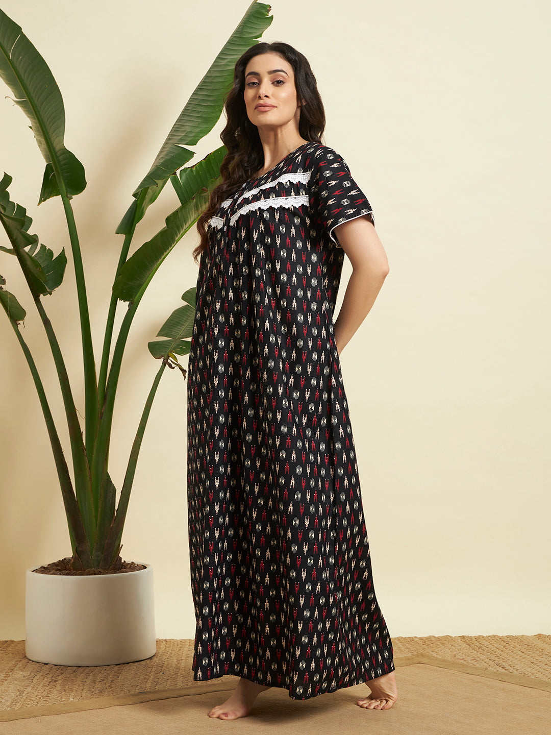 Women’s Black Printed Maxi Nighty / Lounge Dress