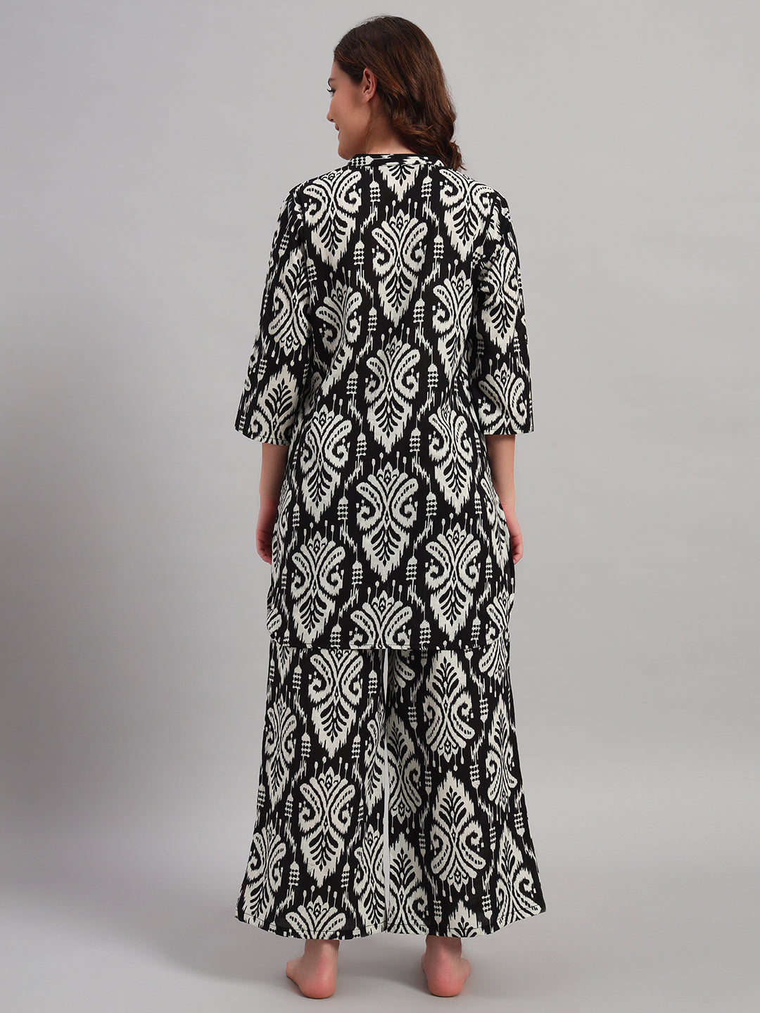 Women’s Black & White Ethnic Motif Kurta & Pant Co-Ord Set