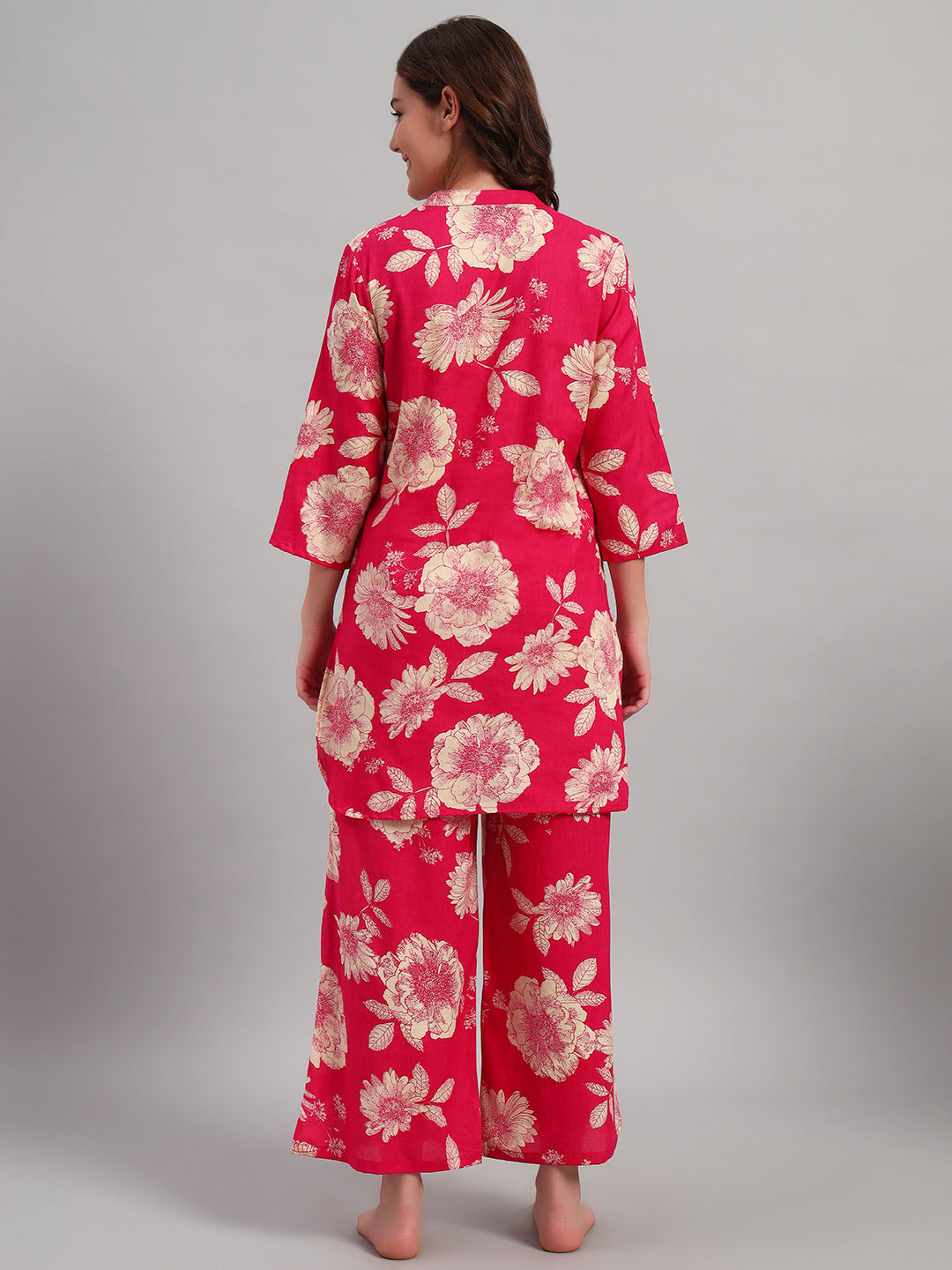 Women’s Pink Floral Printed Night Suit Co-Ord Set