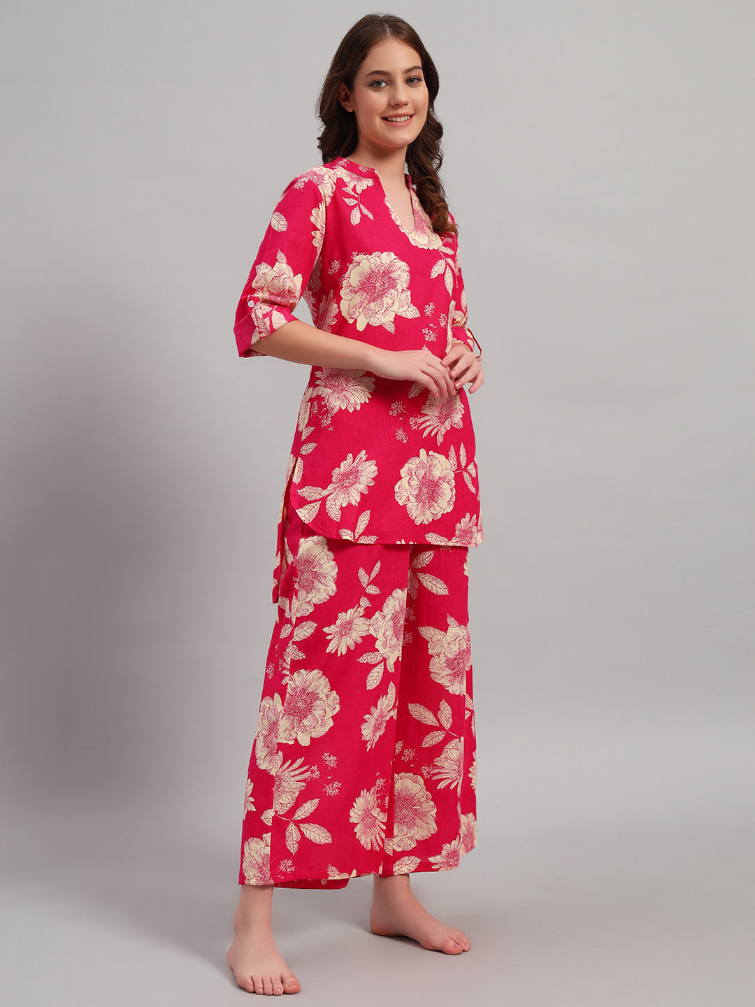 Women’s Pink Floral Printed Night Suit Co-Ord Set