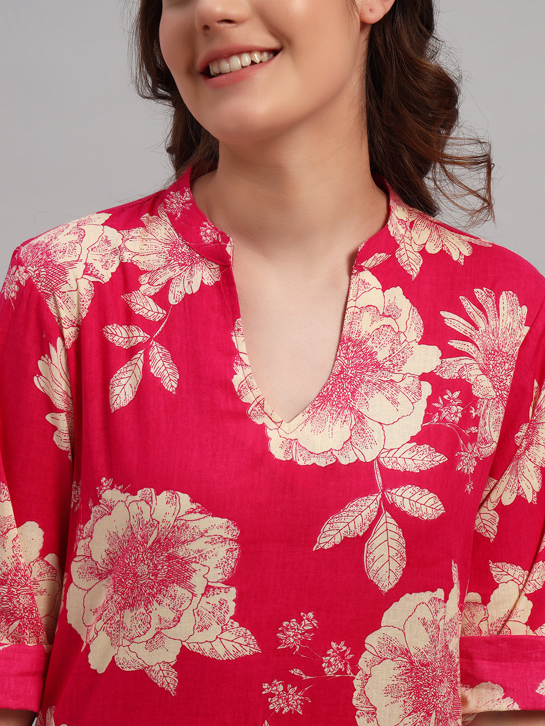 Women’s Pink Floral Printed Night Suit Co-Ord Set