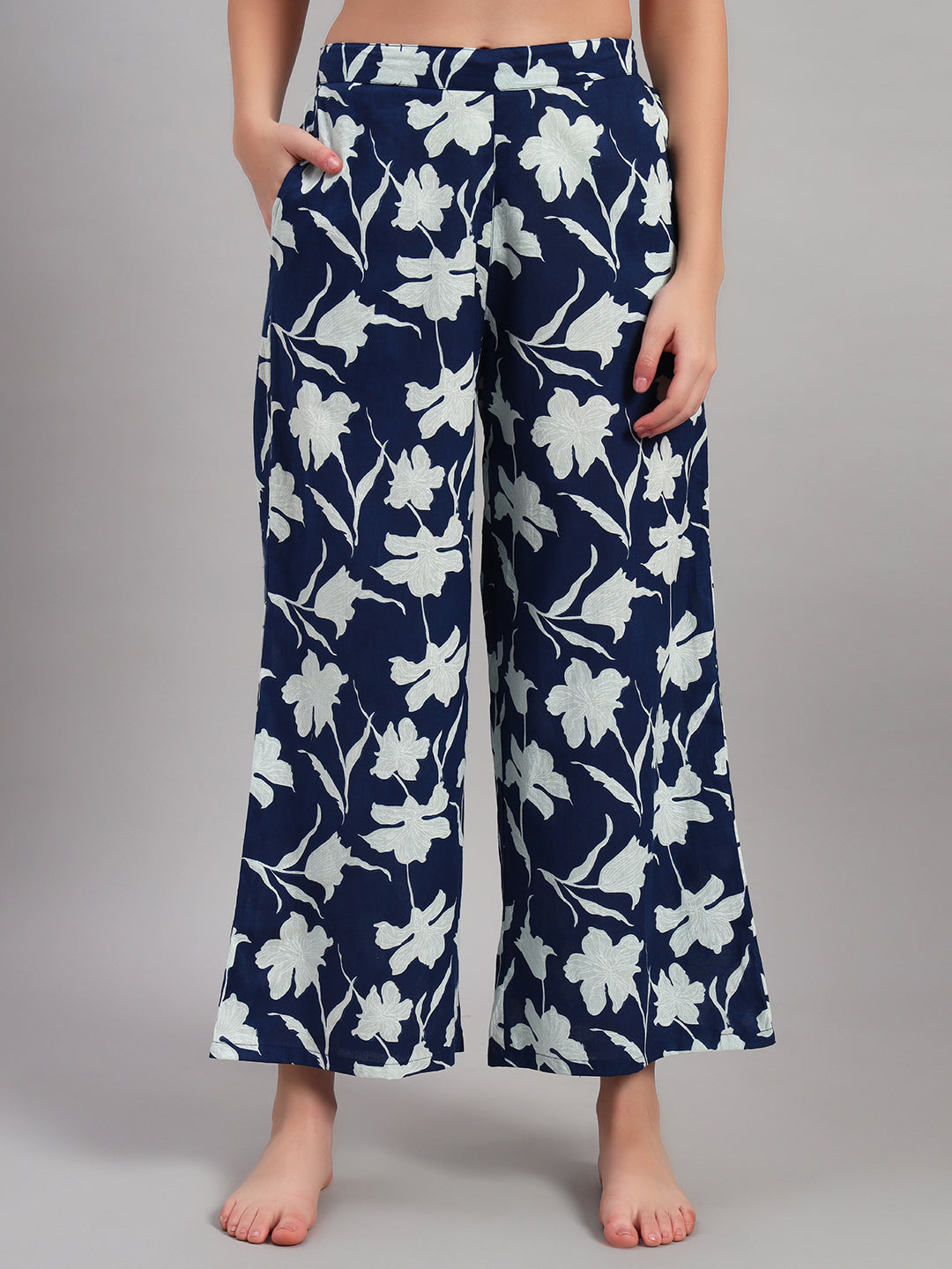 Women’s Navy Blue Floral Printed Night Suit Co-Ord Set