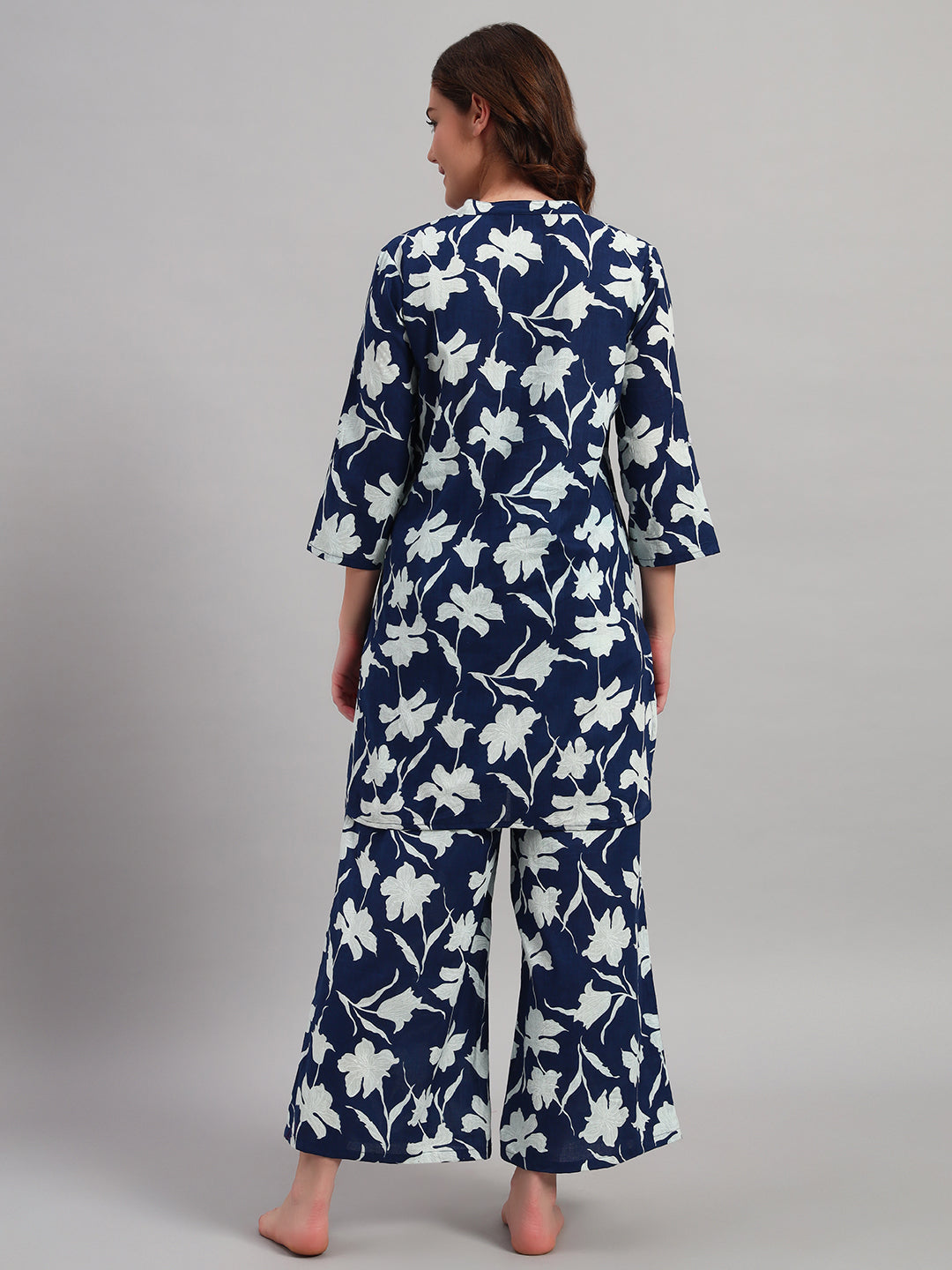 Women’s Navy Blue Floral Printed Night Suit Co-Ord Set