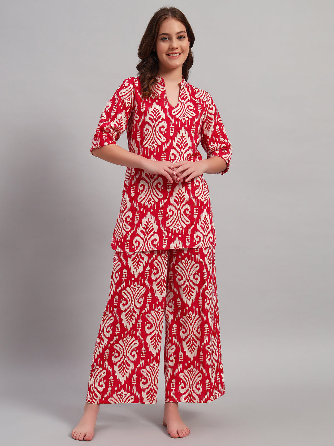 Red Ethnic Printed Kurta & Pant Co-Ord Set for Women