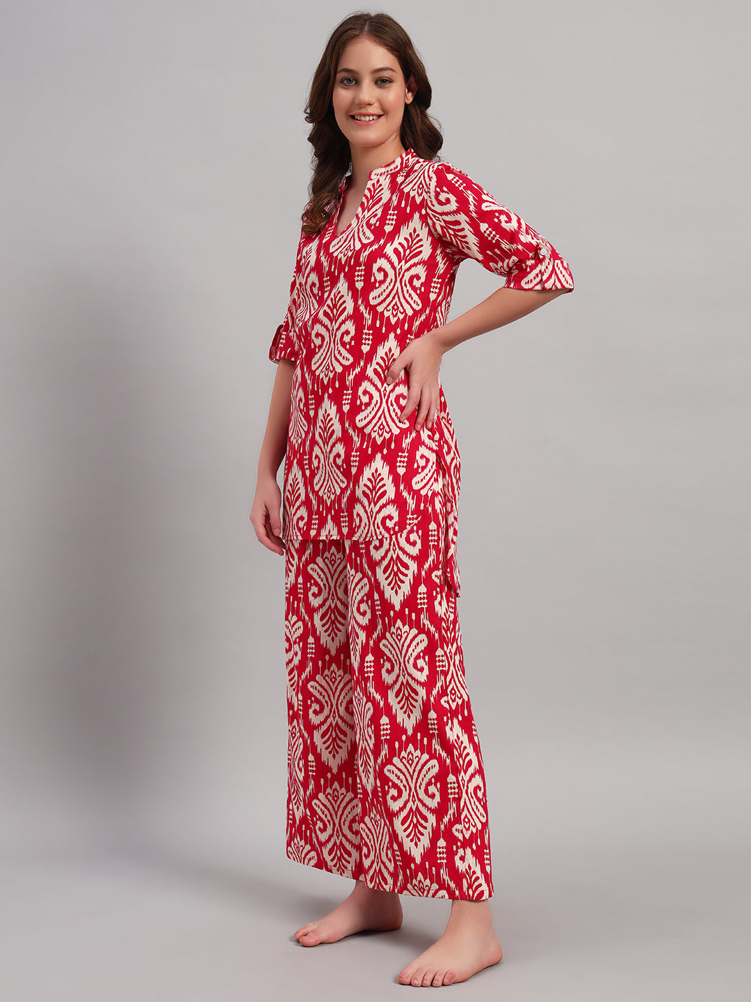 Red Ethnic Printed Kurta & Pant Co-Ord Set for Women