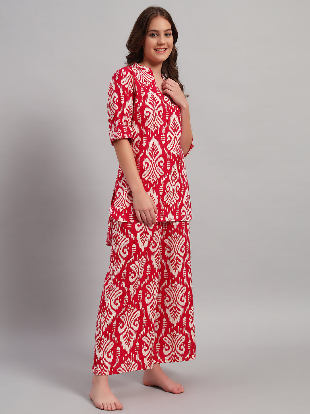 Red Ethnic Printed Kurta & Pant Co-Ord Set for Women