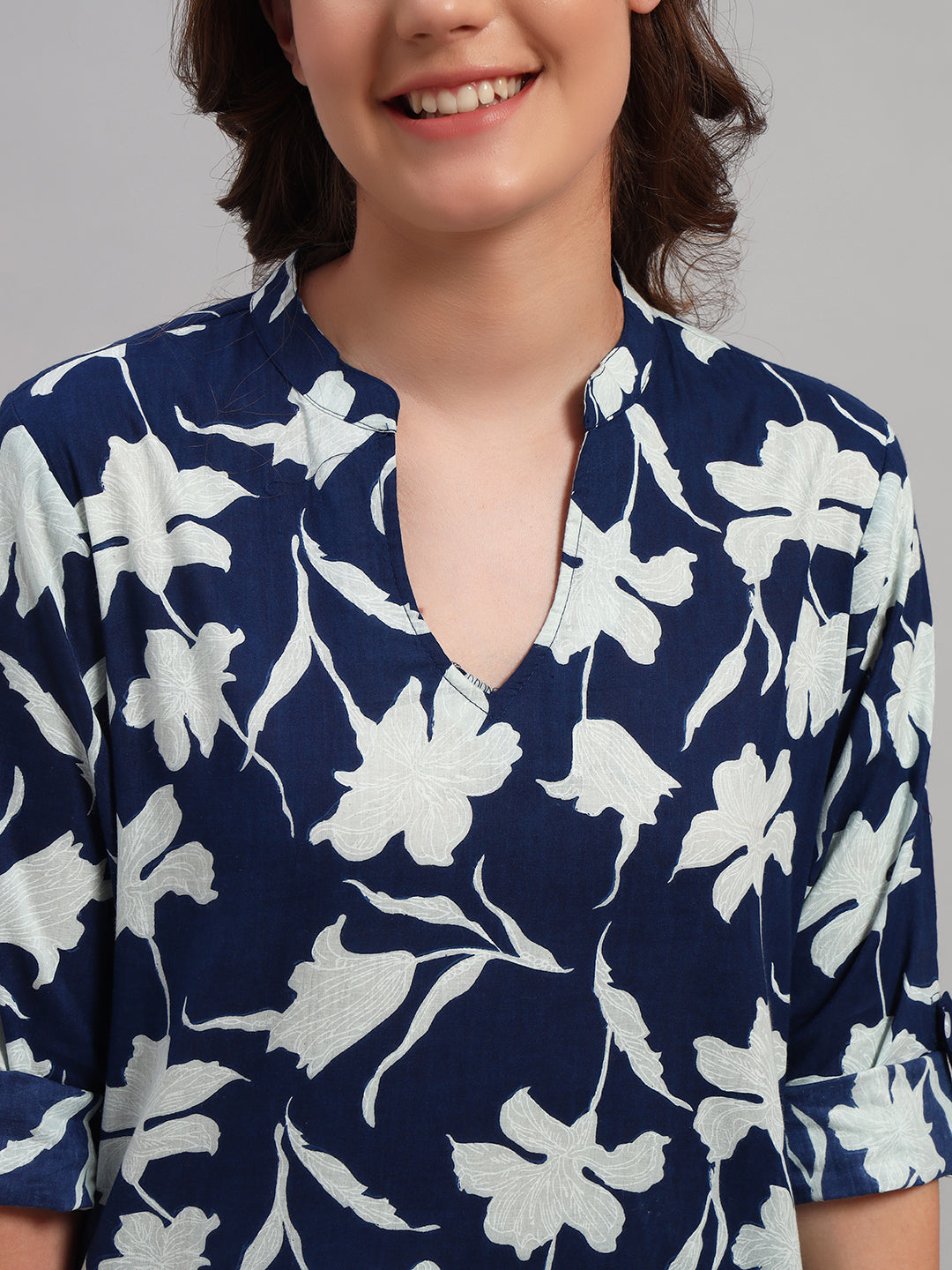 Women’s Navy Blue Floral Printed Night Suit Co-Ord Set