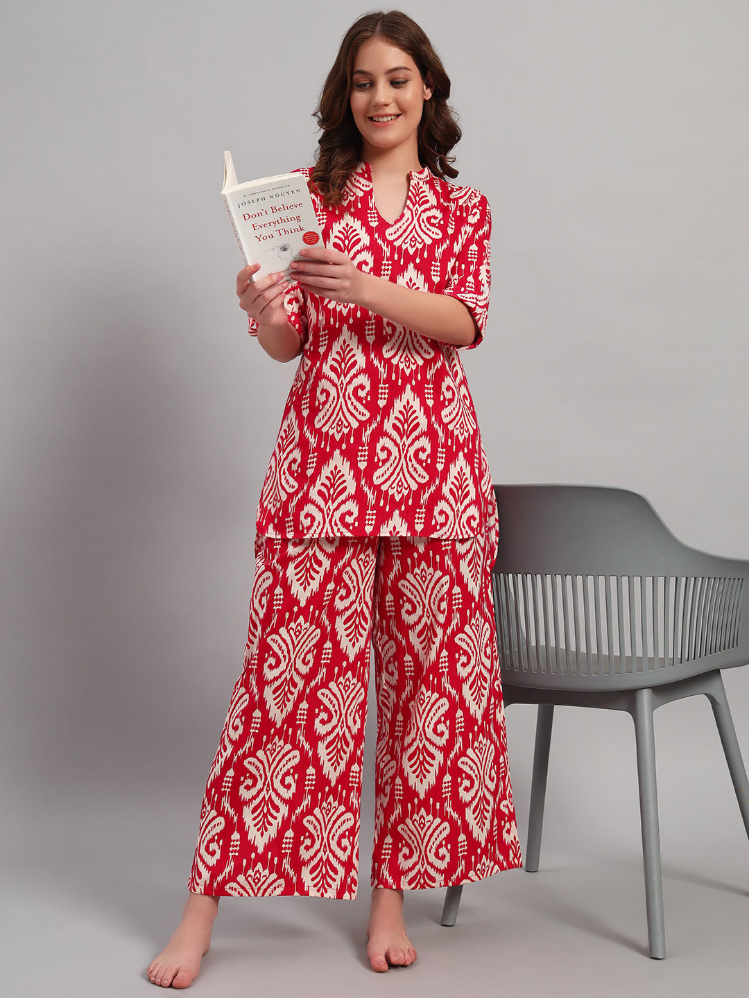 Red Ethnic Printed Kurta & Pant Co-Ord Set for Women