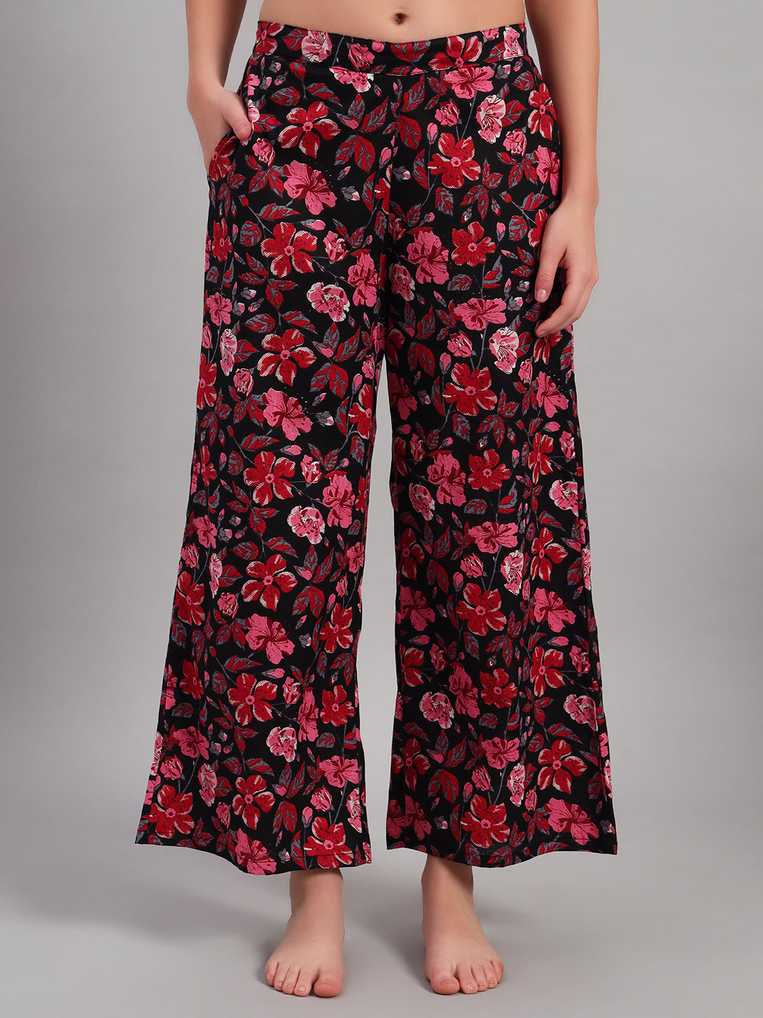 Women’s Black & Red Floral Printed Night Suit Co-Ord Set