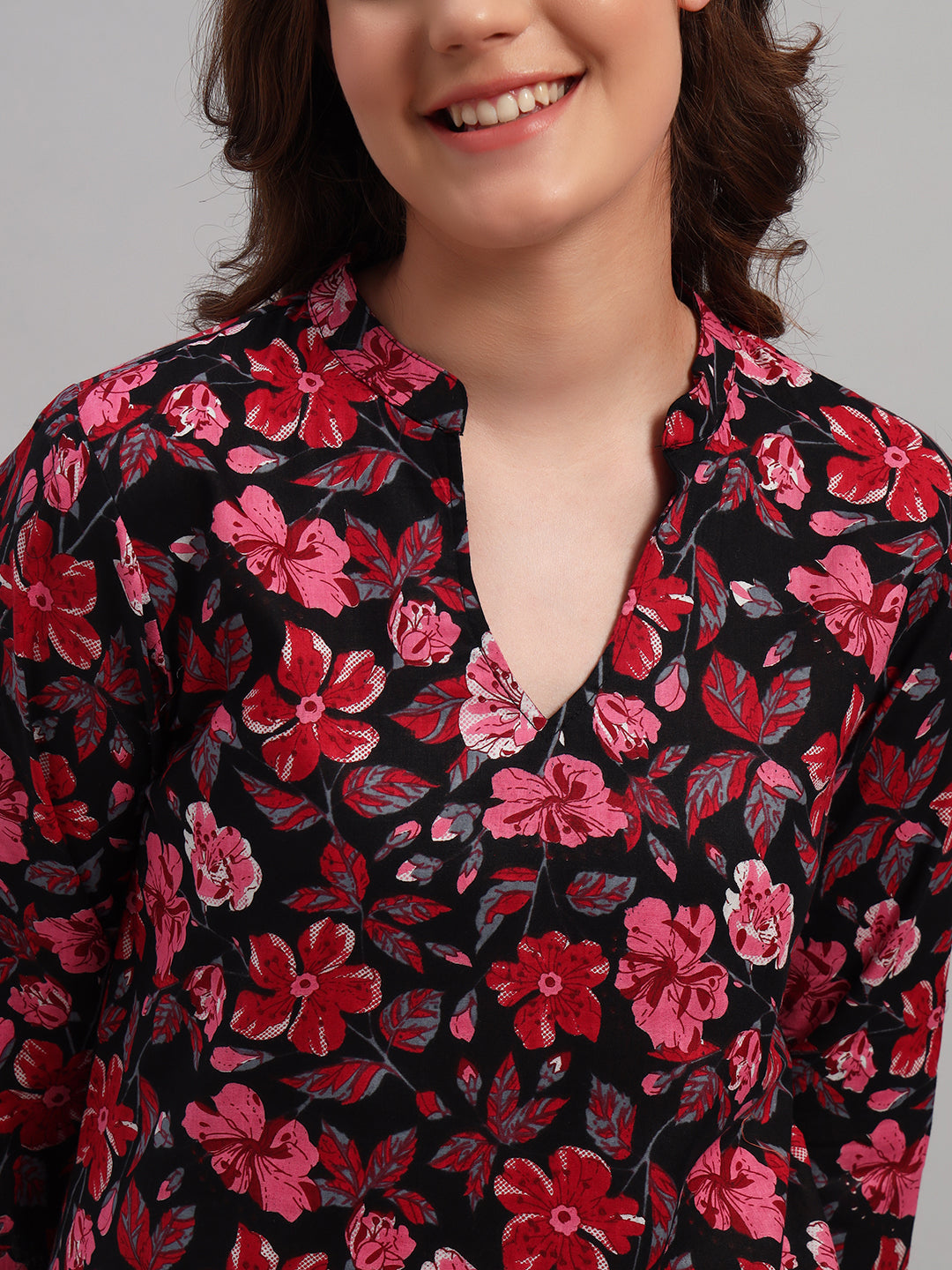 Women’s Black & Red Floral Printed Night Suit Co-Ord Set