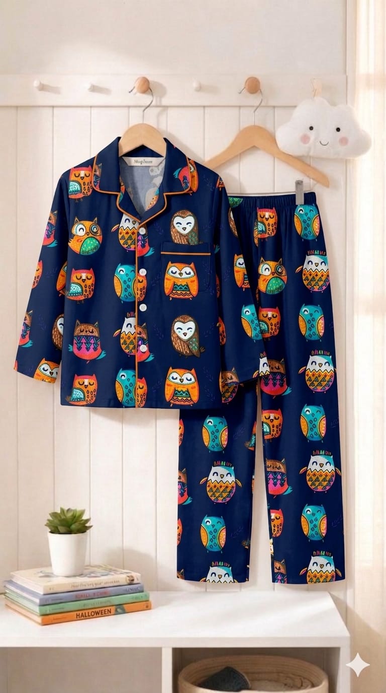 🦉💖Kids Printed Night Suit Set GIRL Cotton Nightwear Soft & Comfortable Sleepwear