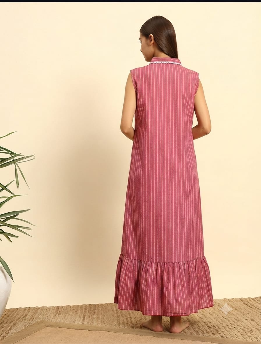 pink cotton Maxi Sleeveless Night Gown for Women sleeveless