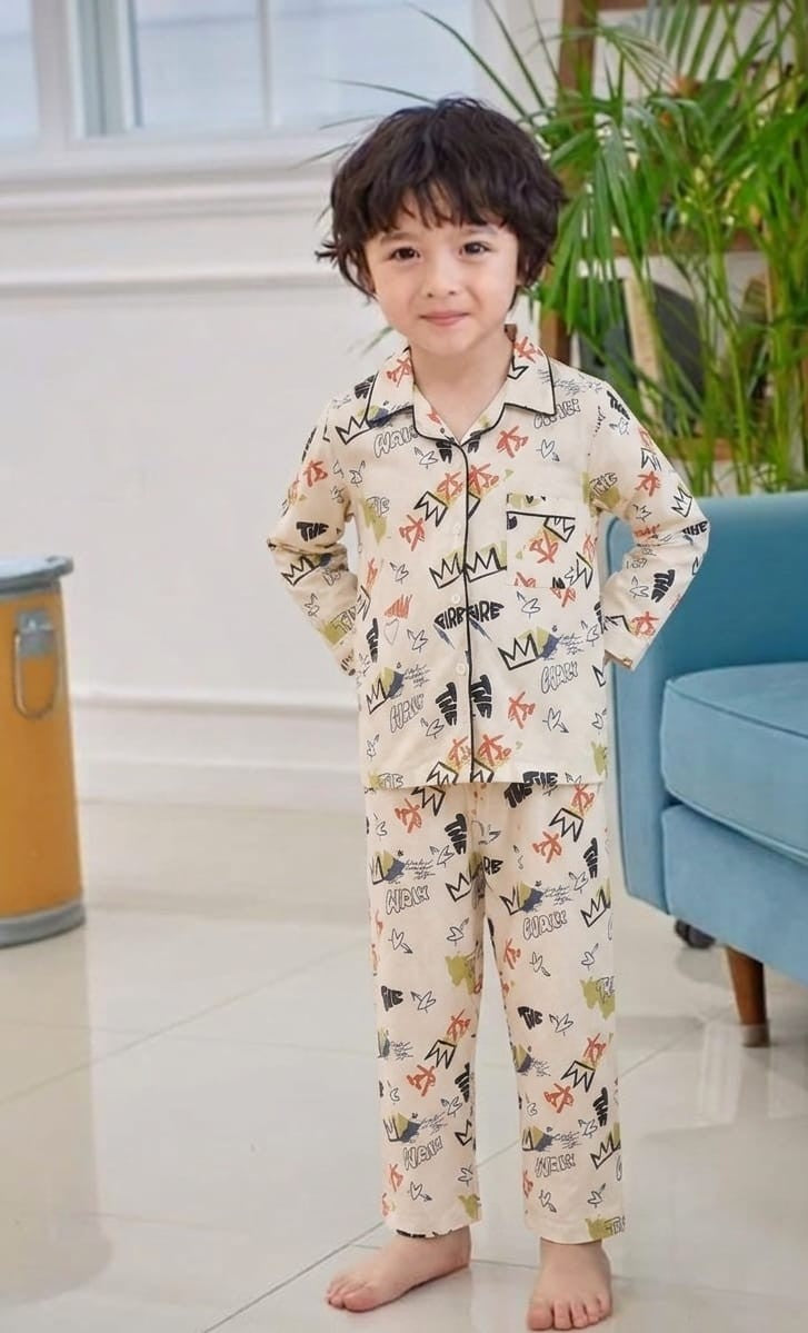 🐼💕🐼Kids Printed Night Suit Set Boys Cotton Nightwear Soft & Comfortable Sleepwear