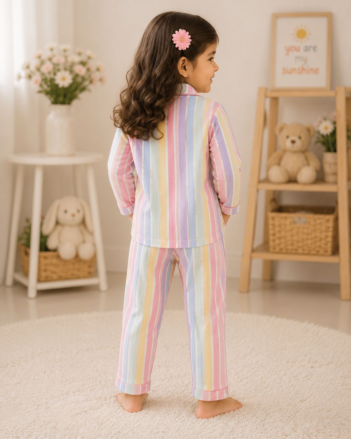 💕Kids Rainbow Print Night Suit Set | Cute Printed Cotton Pajama Set for Girls| Soft & Comfortable Sleepwear