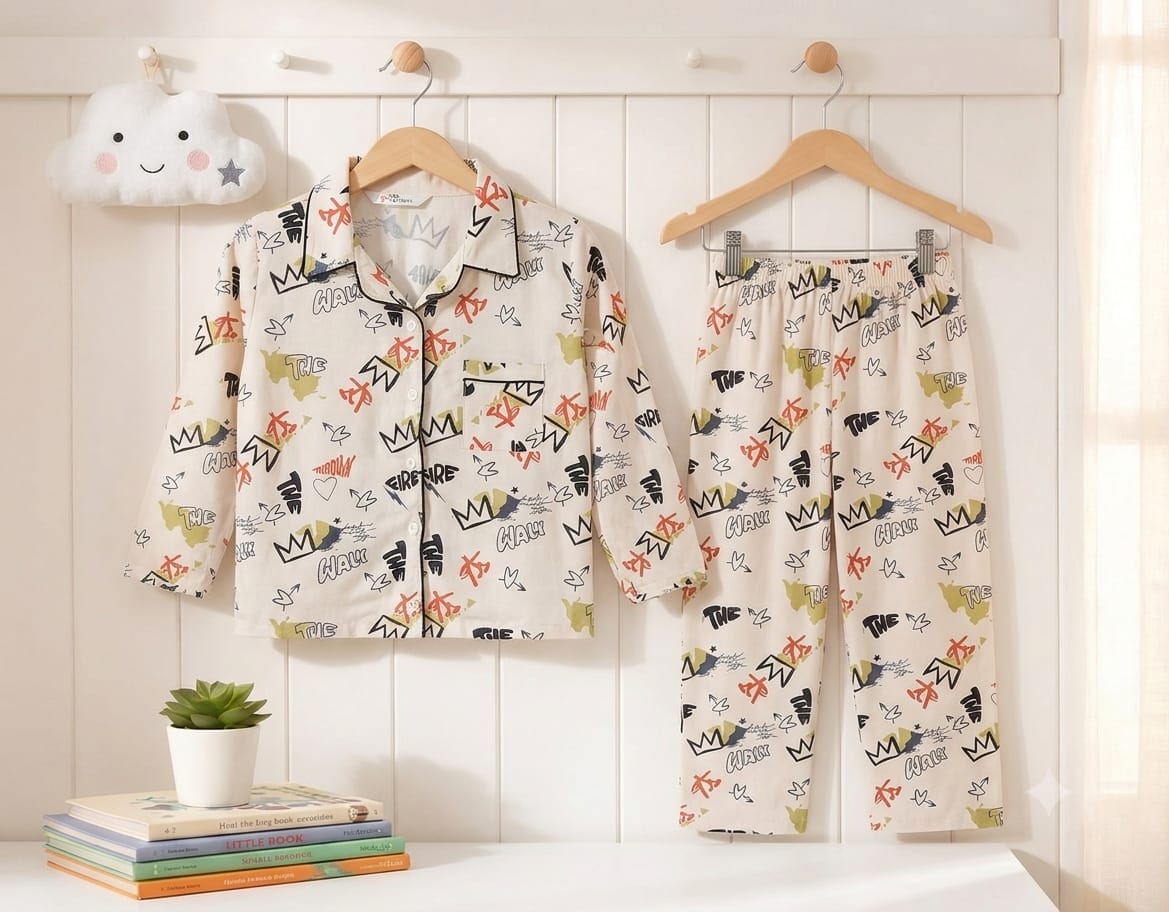 💕Kids Rainbow Print Night Suit Set | Cute Printed Cotton Pajama Set for Girls| Soft & Comfortable Sleepwear