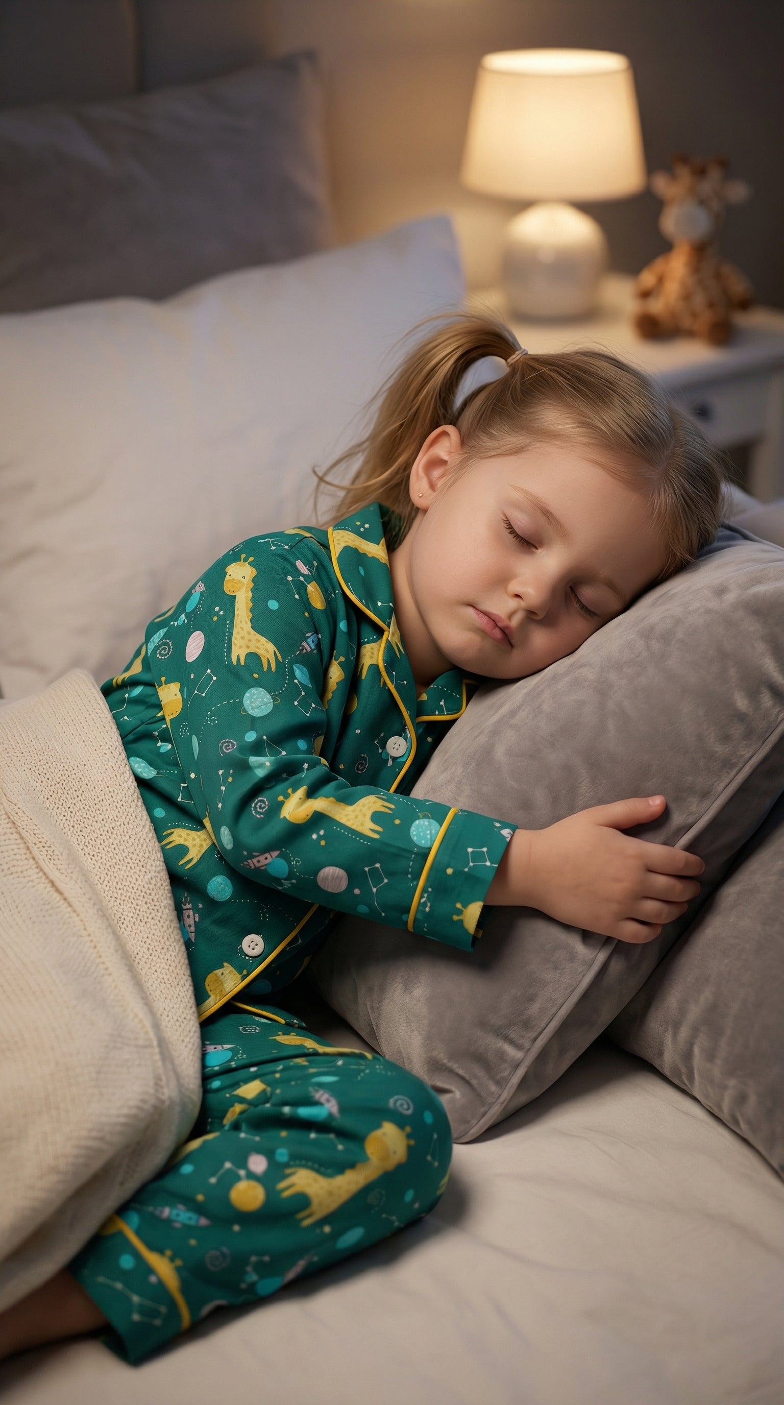 💖💚🦒Giraffe Kids Night Suig green colored – Soft Cotton Space Print Pajama Set