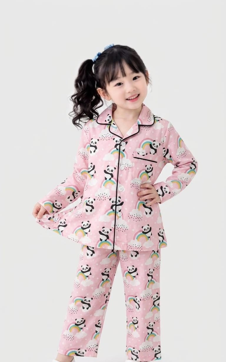 Kids Printed Night Suit Set Girls Cotton Nightwear Soft & Comfortable Sleepwear