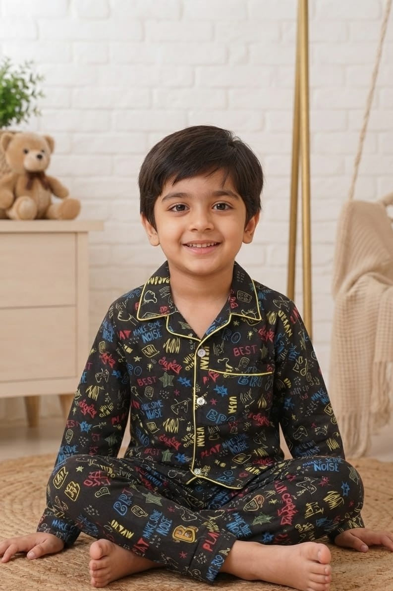🐼💕🐼Kids Printed Night Suit Set Boys Cotton Nightwear Soft & Comfortable Sleepwear