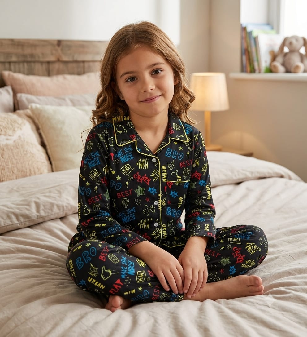 💕Kids Rainbow Print Night Suit Set | Cute Printed Cotton Pajama Set for Girls| Soft & Comfortable Sleepwear