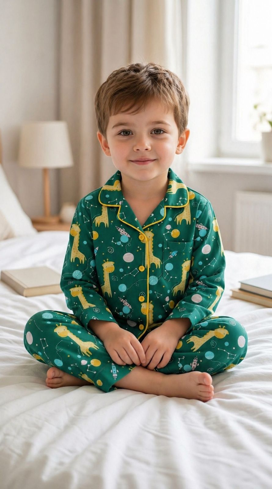 💕🦒Kids Printed Night Suit Set | Giraffe & Space Print Cotton Nightwear | Soft & Comfortable Sleepwear boy