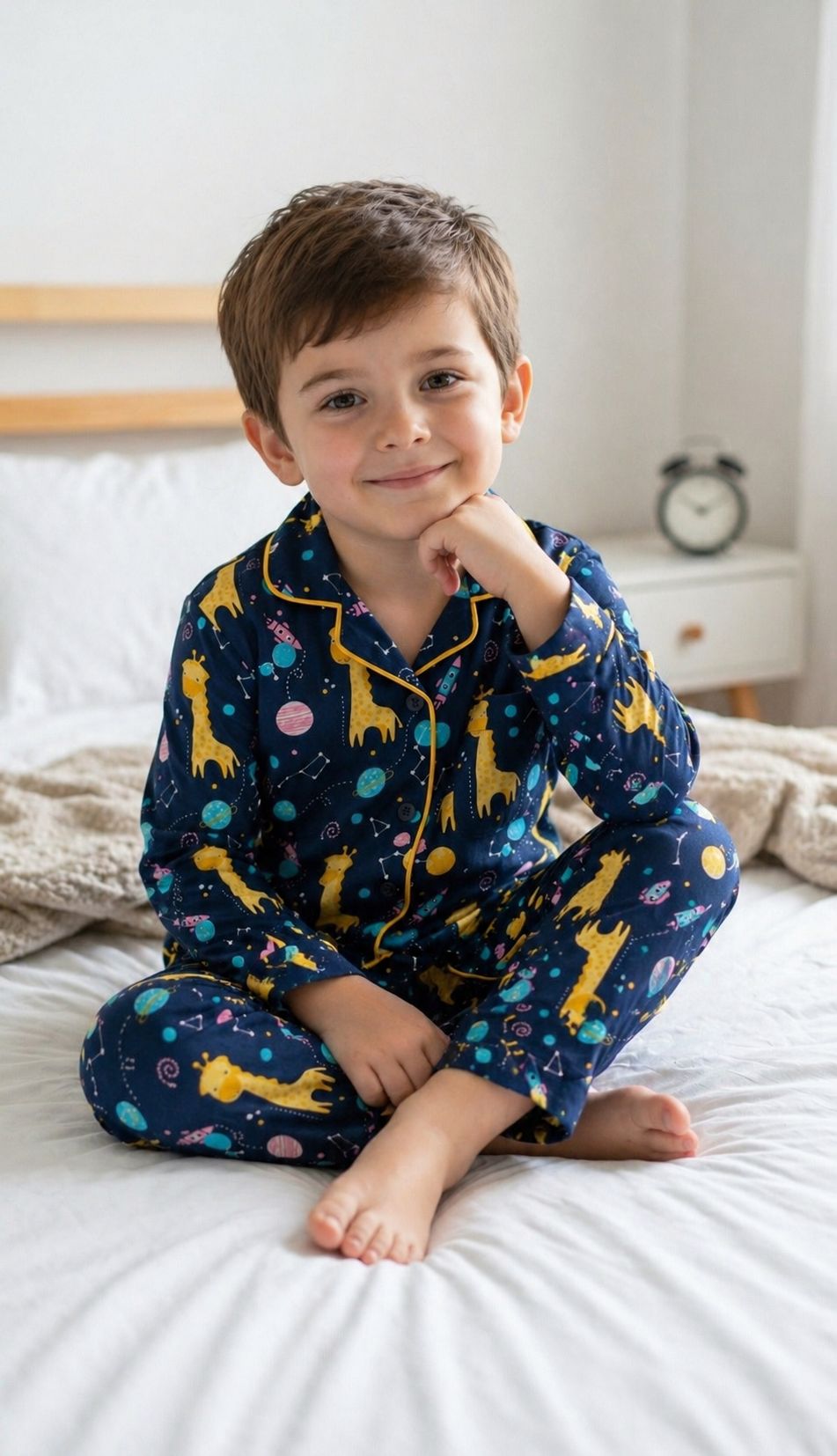 🦒💖🦒Kids Giraffe Space Print Night Suit Set | Cute Cotton Pajama Set for Boys | Soft & Comfortable Sleepwear