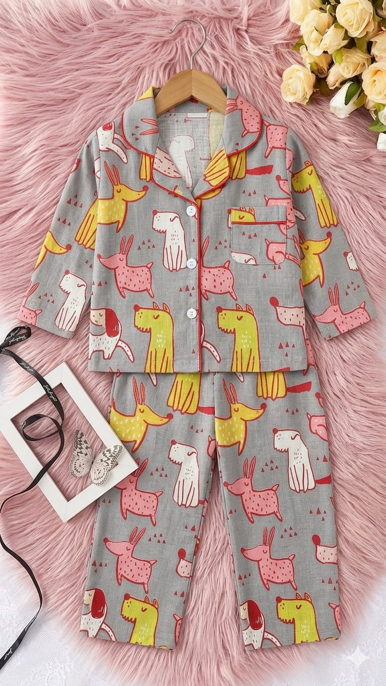 🦒💖🦒Kids Printed Night Suit Set Boys Cotton Nightwear Soft & Comfortable Sleepwear