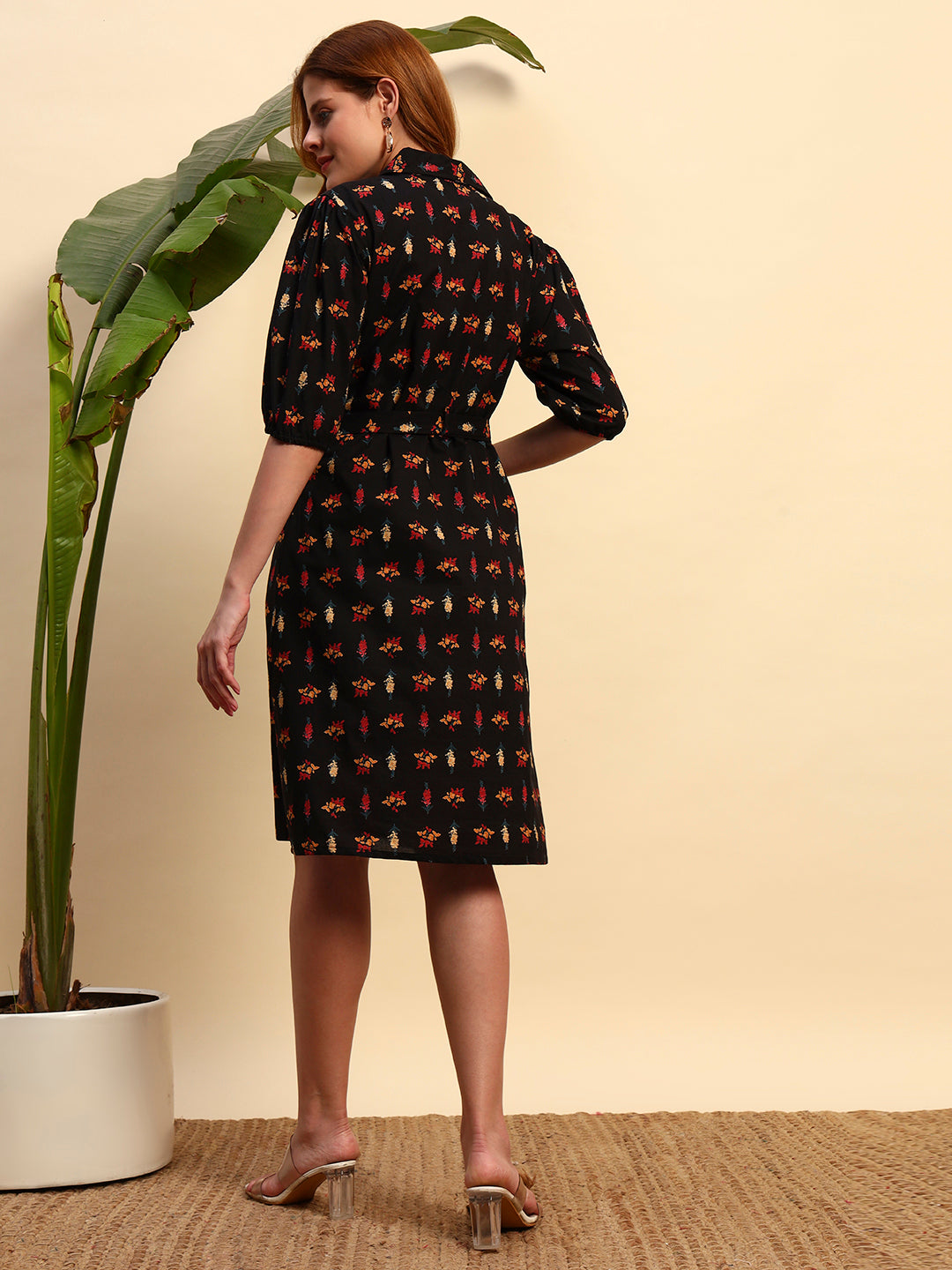 Black Printed Shirt Dress for Women
