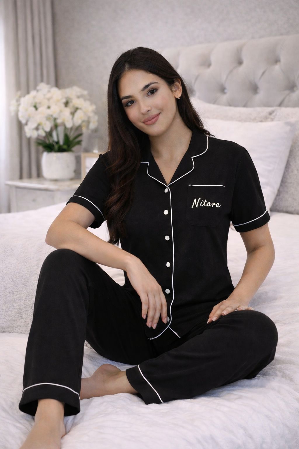 Customizable Cotton NightSuit Set for Women Personalized Name Pajama Set