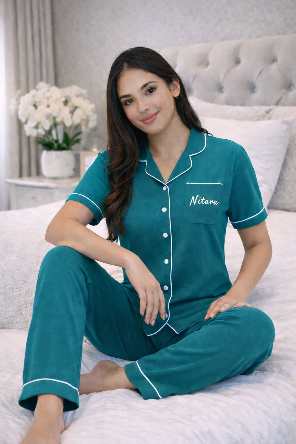 Customizable Cotton NightSuit Set for Women Personalized Name Pajama Set