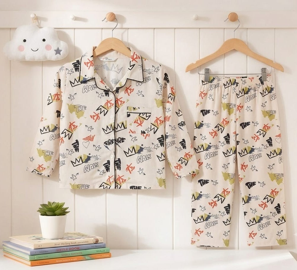 🐼💕🐼Kids Printed Night Suit Set Boys Cotton Nightwear Soft & Comfortable Sleepwear