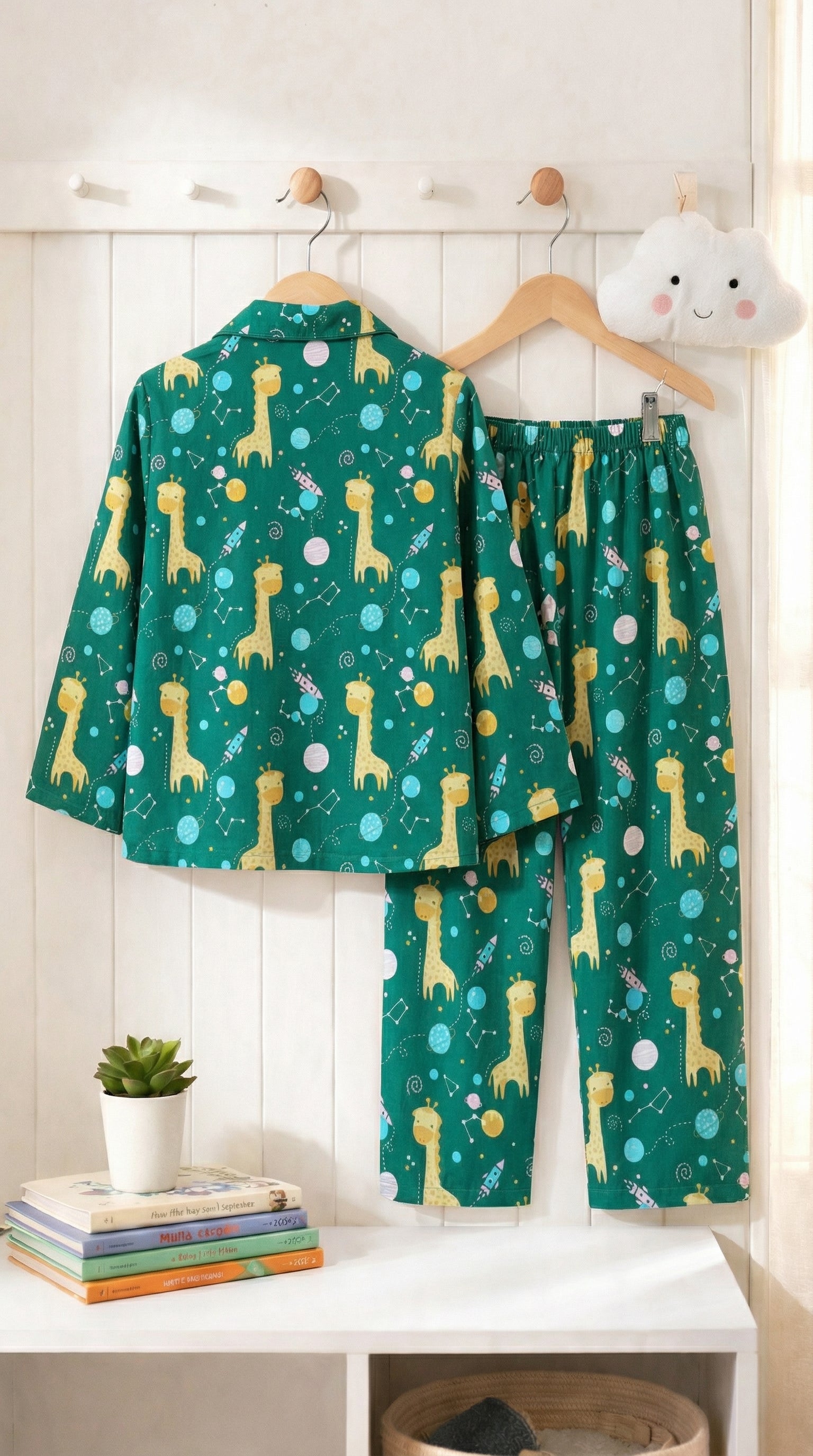💕🦒Kids Printed Night Suit Set | Giraffe & Space Print Cotton Nightwear | Soft & Comfortable Sleepwear boy