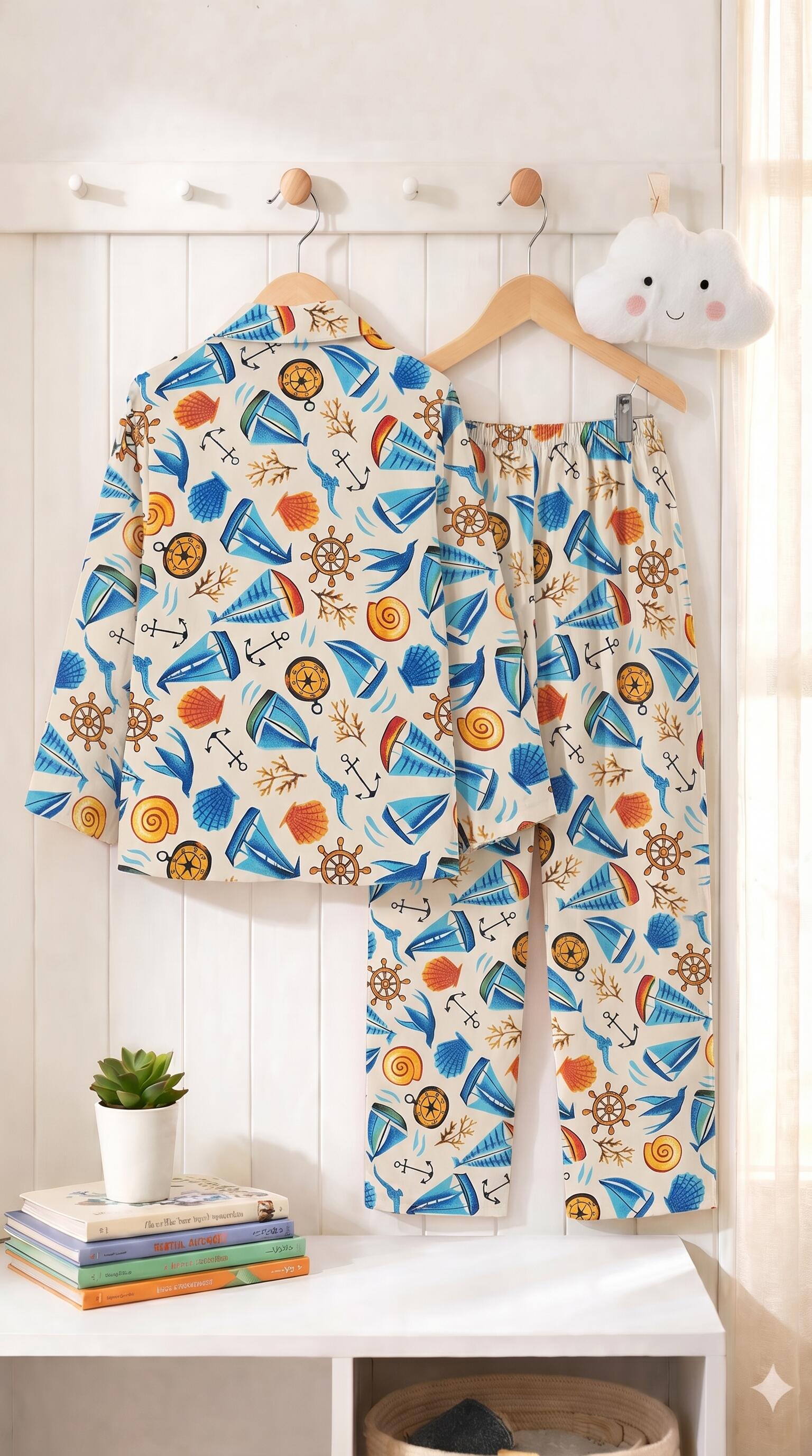 Kids Printed Night Suit Set Girls Cotton Nightwear Soft & Comfortable Sleepwear