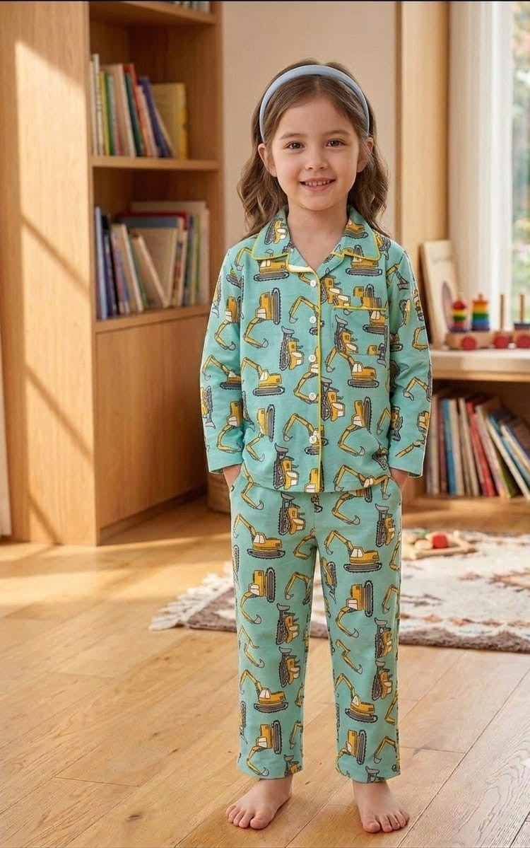 💕Kids Rainbow Print Night Suit Set | Cute Printed Cotton Pajama Set for Girls| Soft & Comfortable Sleepwear