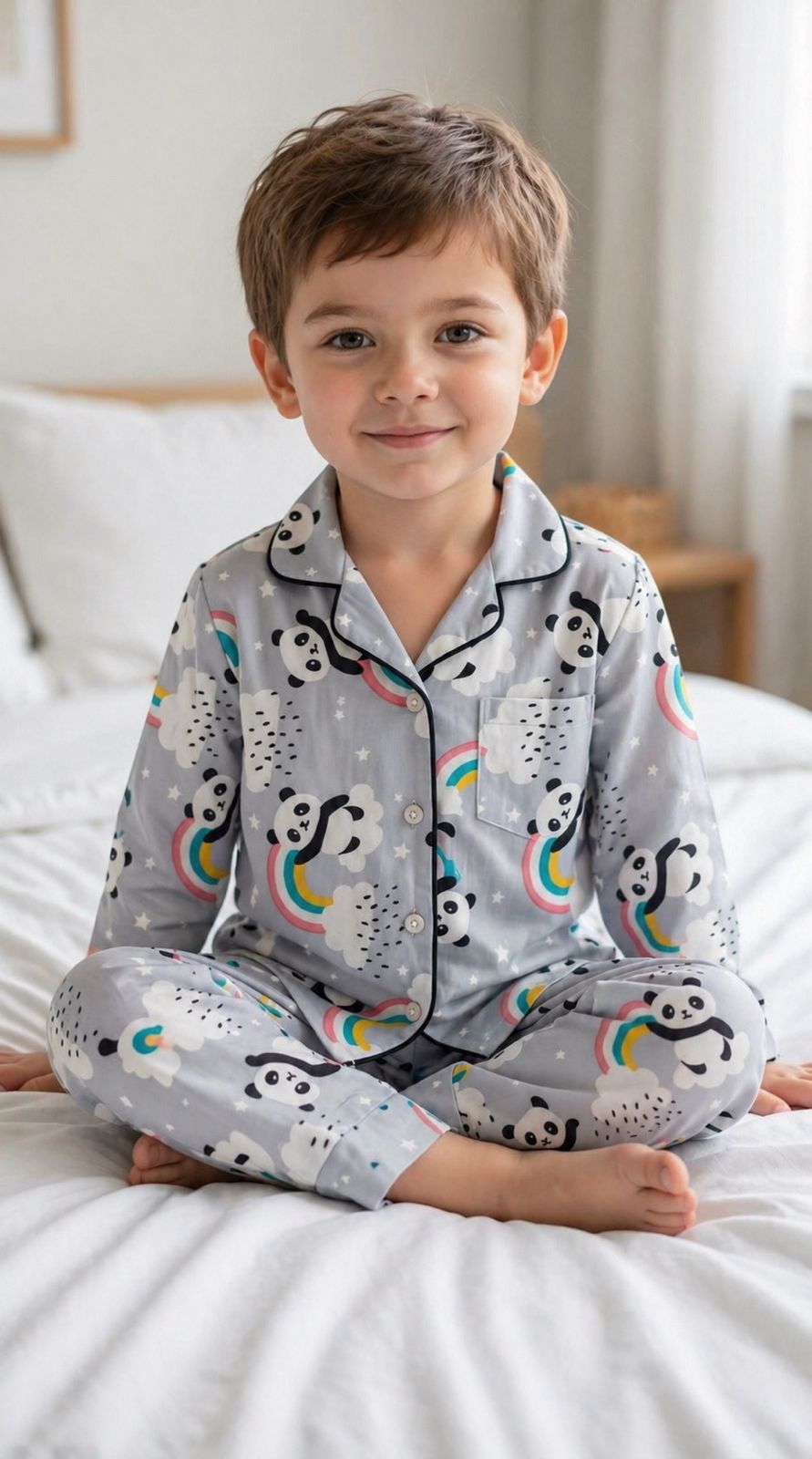 🐼💕Kids Printed Night Suit Set boys Cotton Nightwear Soft & Comfortable Sleepwear