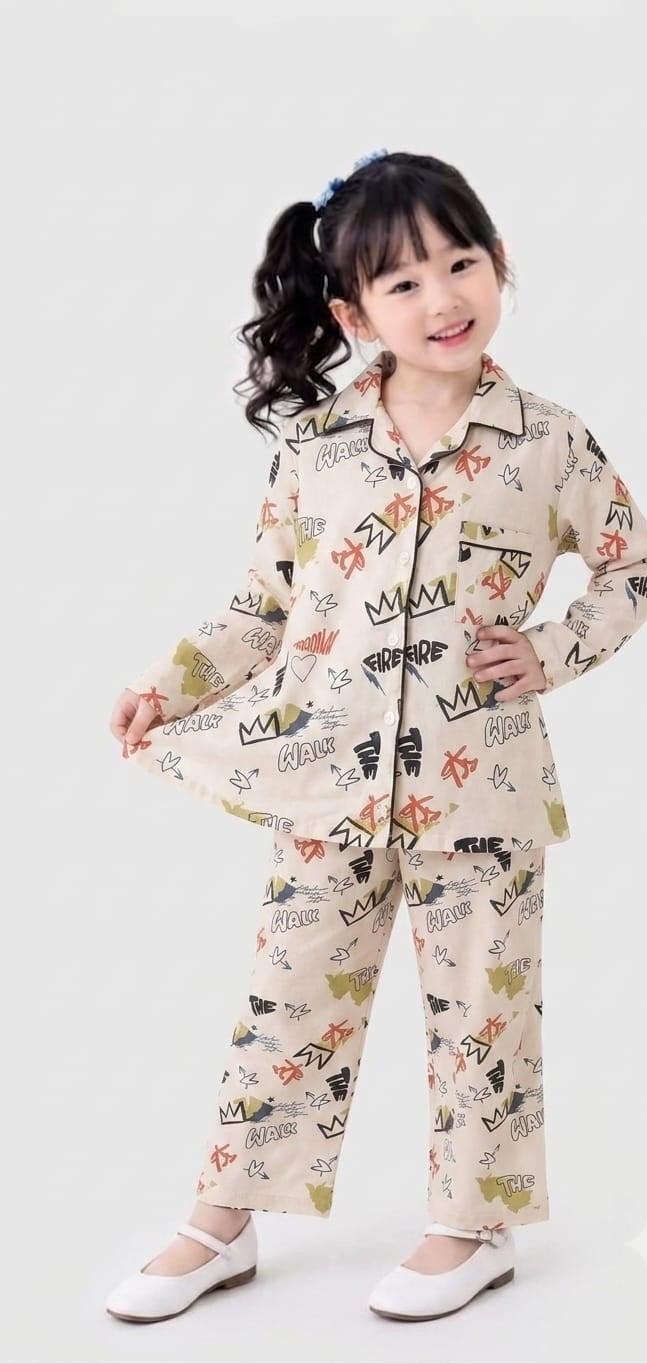 💕Kids Rainbow Print Night Suit Set | Cute Printed Cotton Pajama Set for Girls| Soft & Comfortable Sleepwear